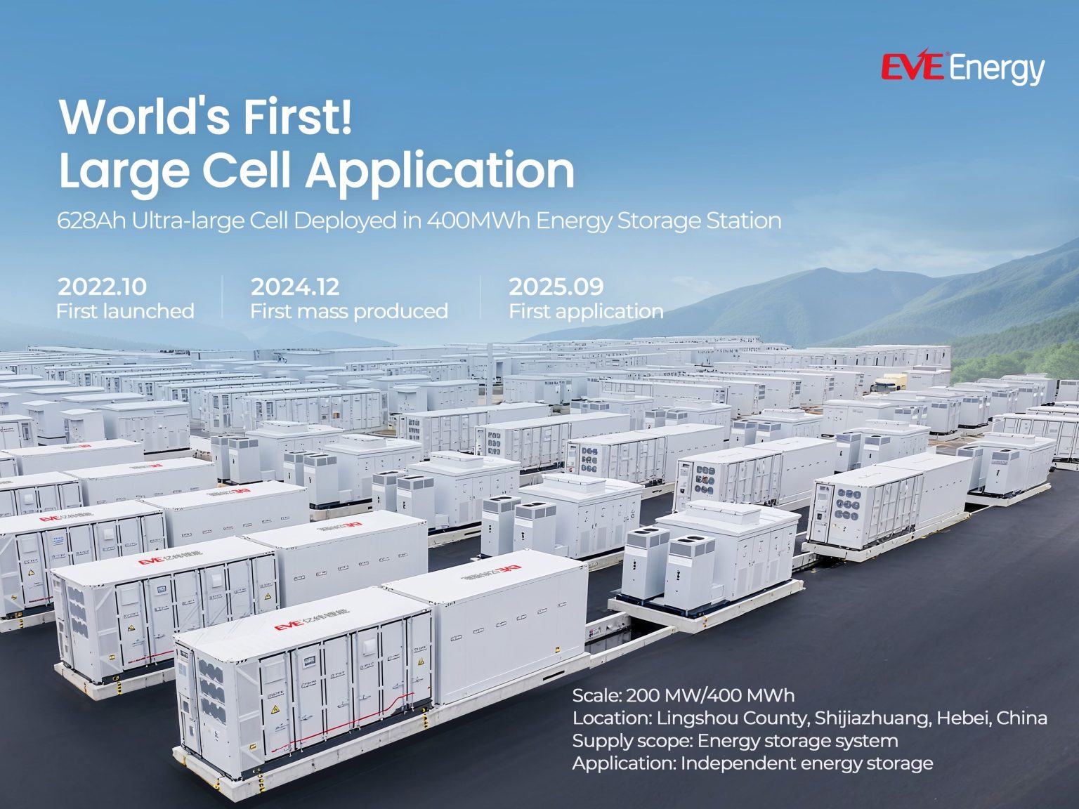 EVE Energy Debuts 628Ah Cells in 400MWh Hebei Project, Testing Limits of Utility-Scale Storage