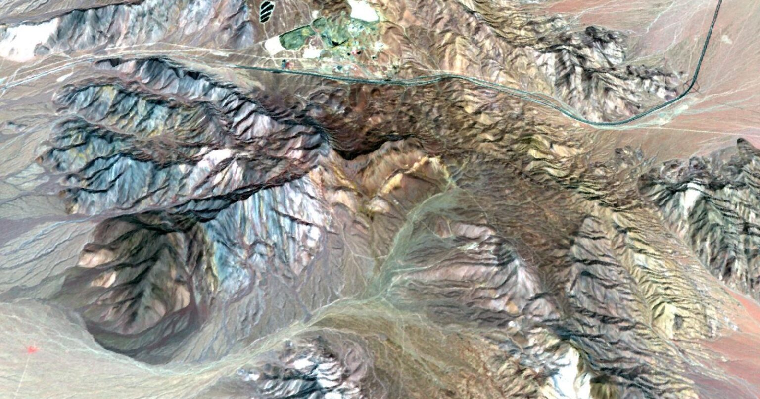 Satellite image of the Mountain Pass rare earth mine in California
