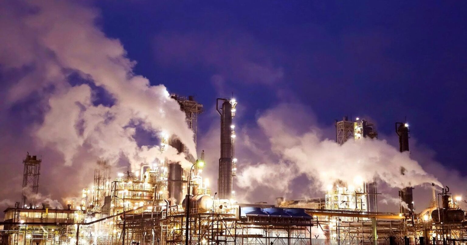Orlen Wloclawek SMR project city: industrial plant in Wloclawek, Poland at night