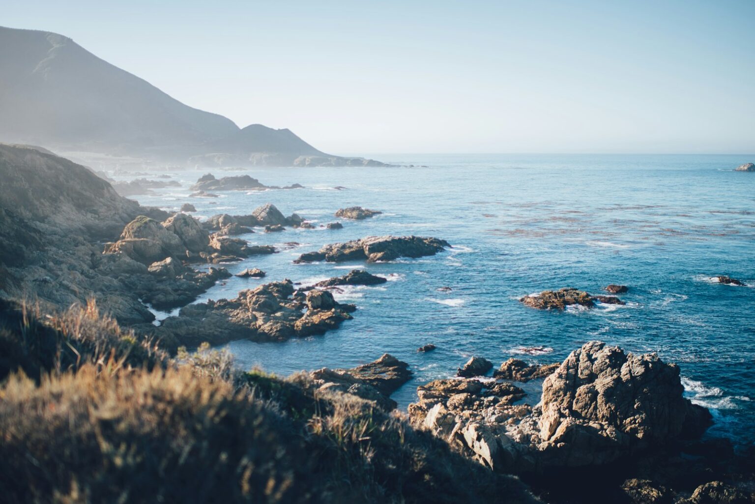 Rocky coastline with blue ocean water